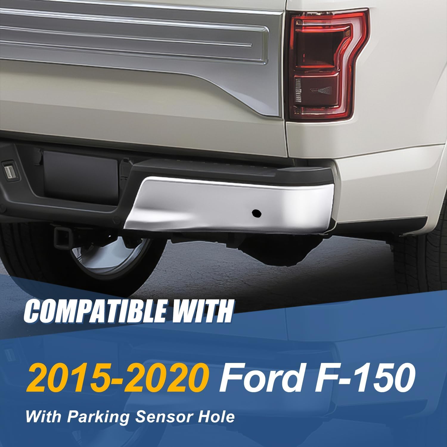 Auto Dynasty Rear Bumper End Caps Cover Compatible with 2015-2020 Ford F-150, Driver and Passenger Side, with Parking Sensor Holes, Polished Chrome