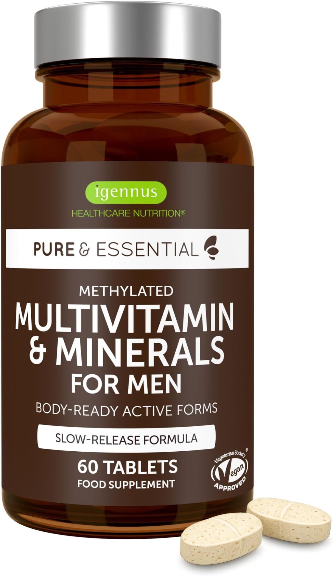 Igennus High Absorption Methylated Men's Multivitamin with 21 Actives | All Day Nutrient Delivery, Clean Label, Expertly Formulated For, Energy, Heart & Prostate Health, 60 Tablets, Vegan, Halal