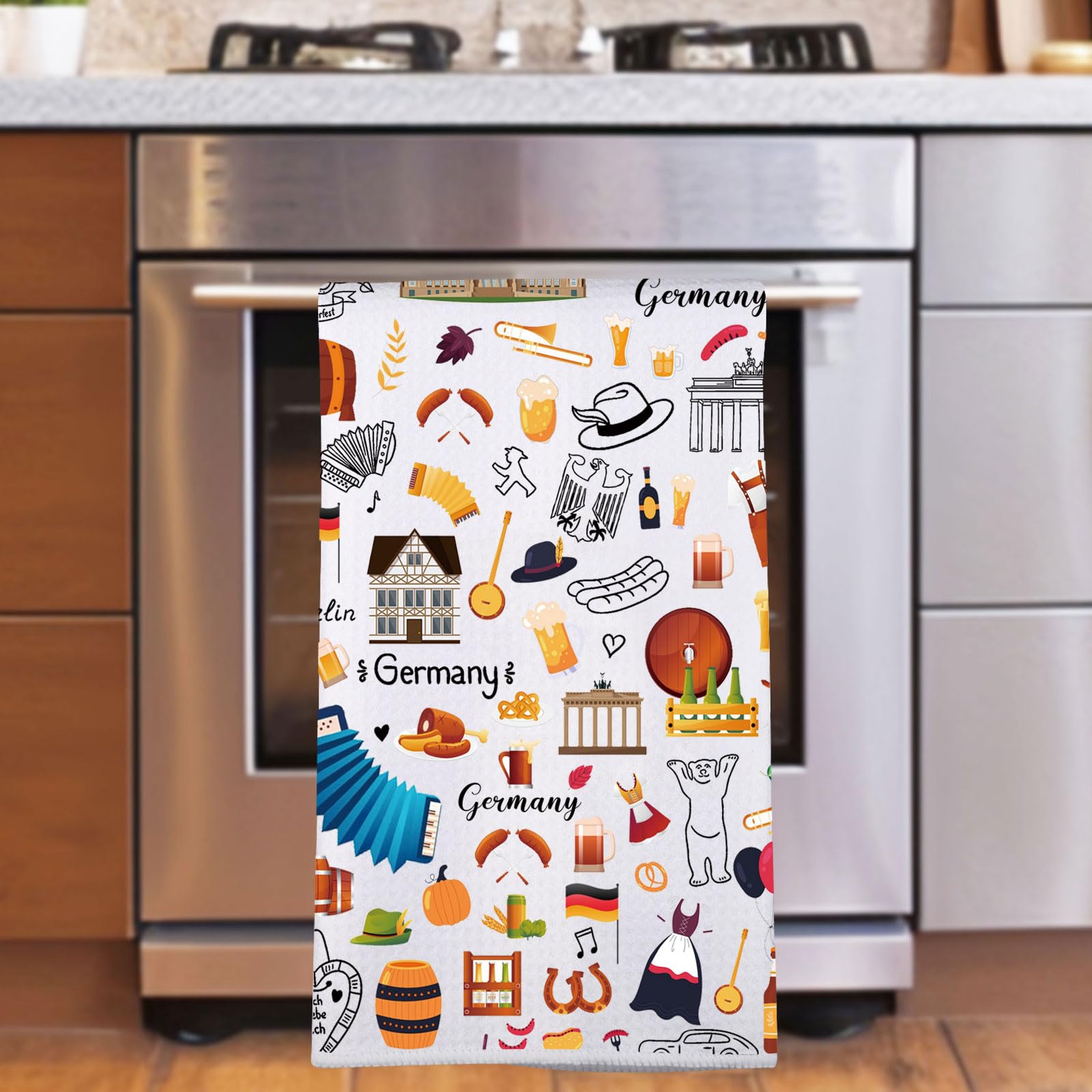 JNIAP Germany Kitchen Towel German Dish Towel Germany Themed Gifts Germany Housewarming Gift German Kitchen Decor (German KT)
