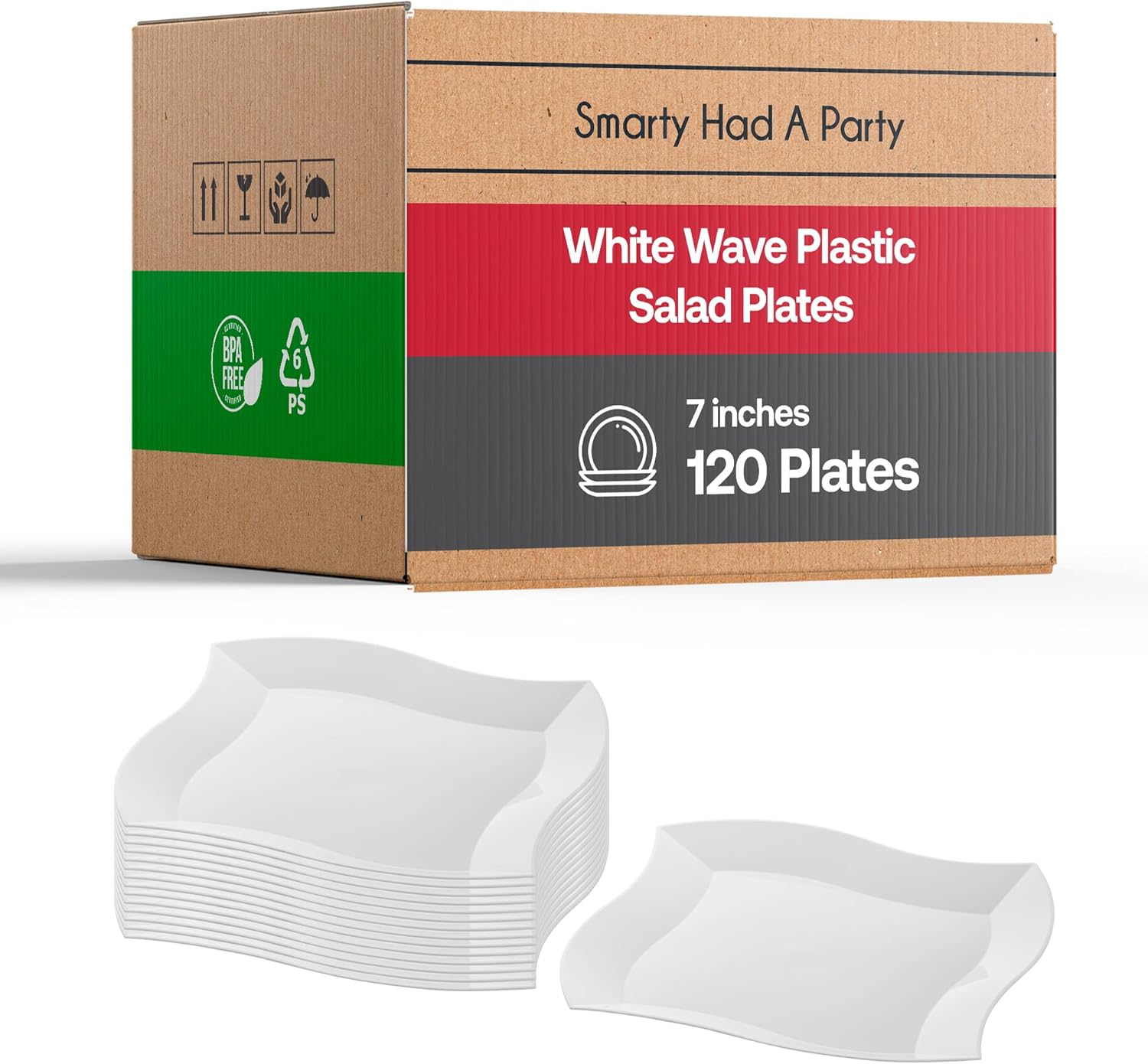 Elegant Disposable Plastic Dessert 120 Plates - 7" Heavy Duty Wave White Salad Plates - Appetizer Cake Plates - Bulk Party Supplies For All Occasions