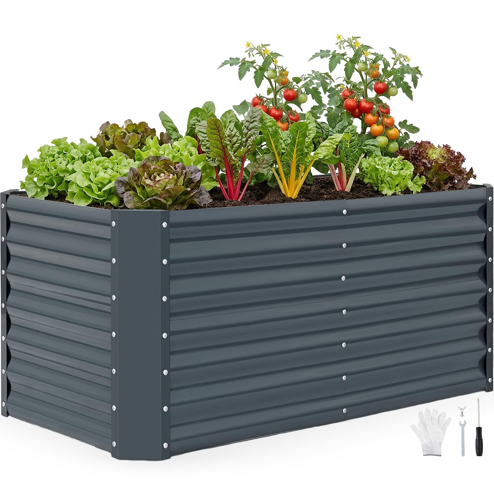 INNO STAGE Galvanized Raised Garden Bed Kits, 120x60x53cm Metal Raised Beds Outdoor for Gardening, Tall Large Steel Raised Planter Bed for Vegetables & Flowers Patio Ground Planter Box - Grey