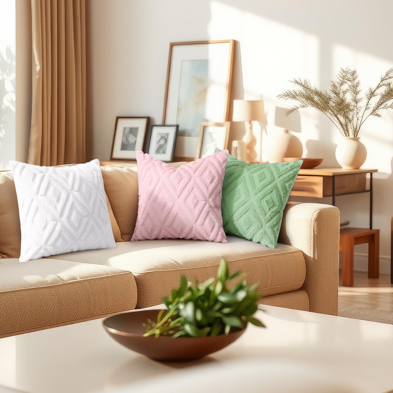 decorUhome Lot de 2 housses de coussin décoratives douces en fausse fourrure et laine pour canapé de printemps et canapé de printemps, 55 x 55 cm, vert sauge