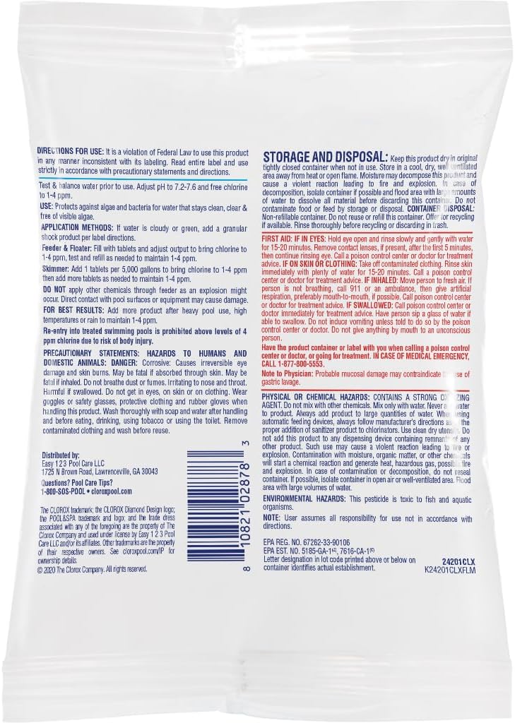 Clorox® Pool&Spa™ XtraBlue 3” Swimming Pool Chlorinating Tablets, 44 Individually Wrapped Tablets, Kills Bacteria & Stops Algae (16.5 LB)