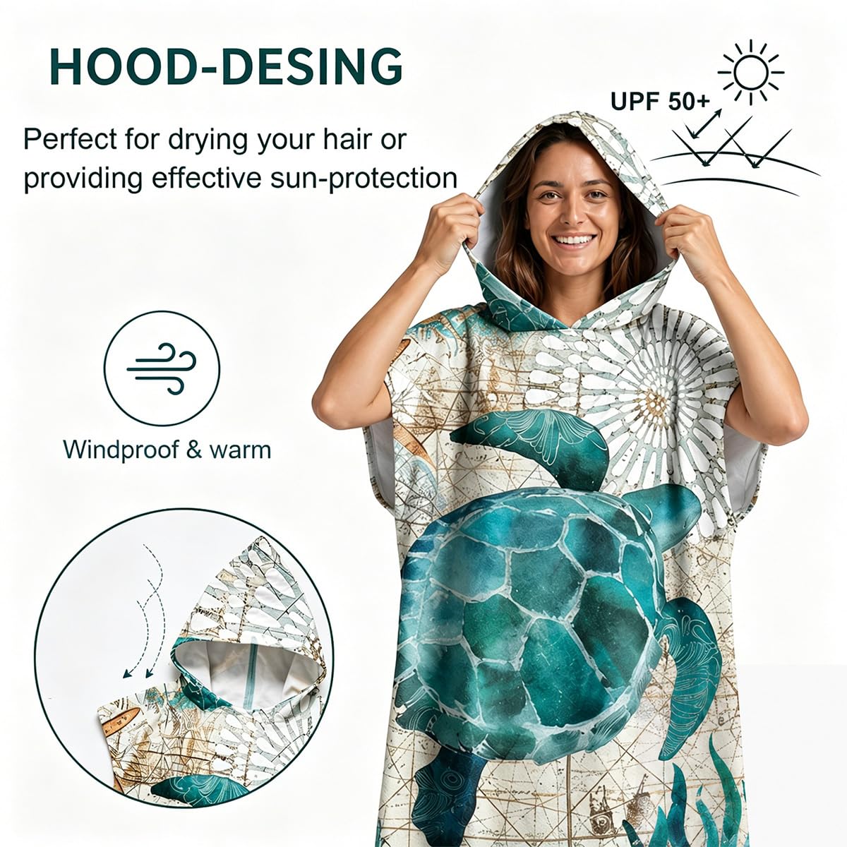 Odot Poncho Toalla con Capucha Adulto Natación Playa Surf Albornoz para Cambiarse de Ropa Toalla de Microfibra Albornoces Nadar Playa Baño Verano