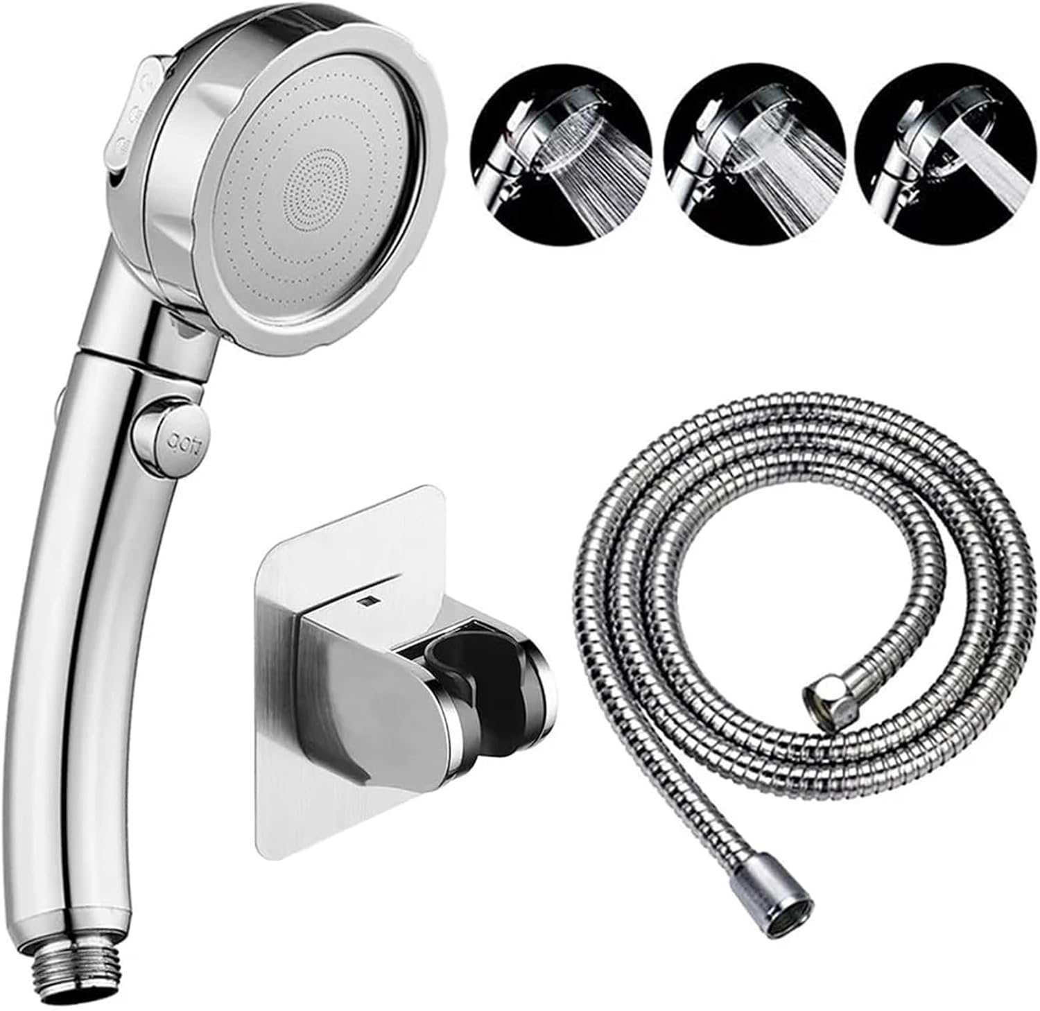 Amazon.co.jp 高圧ハンドヘルドシャワーヘッド、ドリル不要のクロームシャワーヘッド、オン/オフ一時停止スイッチ付き、3つのスプレー