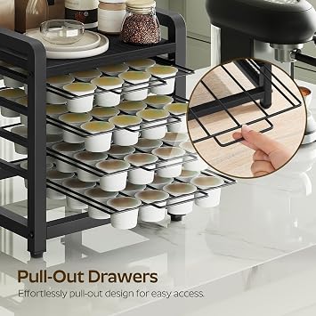 YATINEY Coffee Pod Drawer Holder, 80 Pods Capacity, Compatible with K Cup, Spacious Storage Rack for Kitchen and coffee bar, Space Saving, Black KH04BBY1