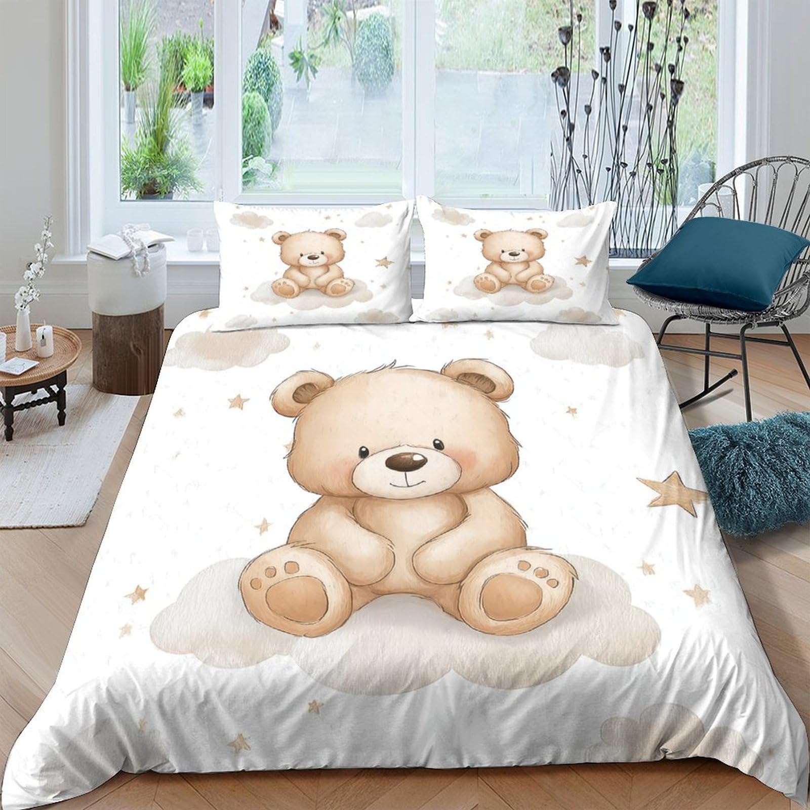 Ctjqhvkz Style-6 3D Printed Cute Teddy Bear Fitted Sheet Microfiber Soft Cartoon Cloud Mattress Cover For Bedroom Guest Room Dorm Decor Single（135X200cm）