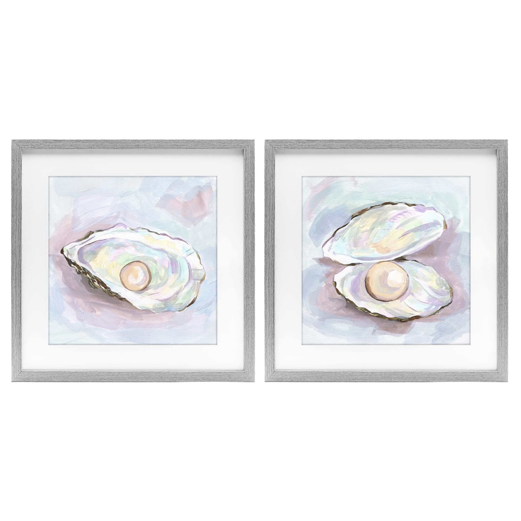 Oyster Pearl Shell Nautical, 16 x 16 Inch Framed Print Under Glass Set
