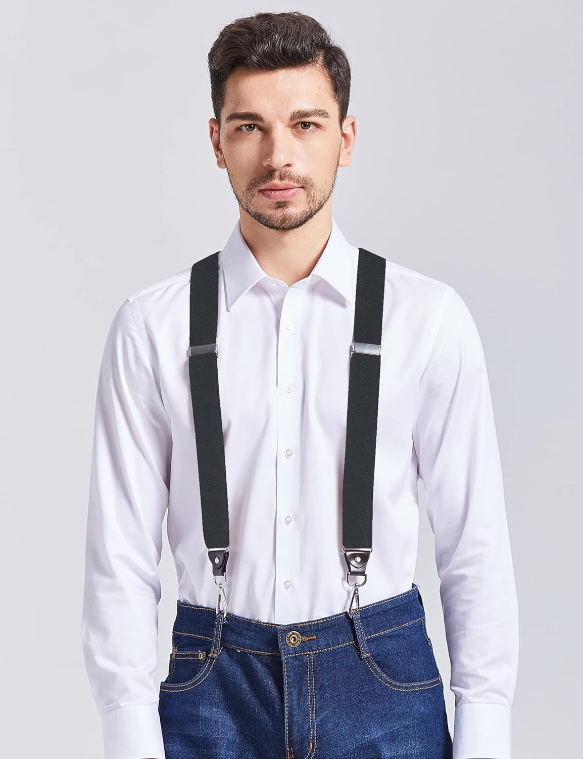 Men's Suspenders with Swivel Hooks and Elastic Straps Y-back, for Heavy Duty, Big and Tall