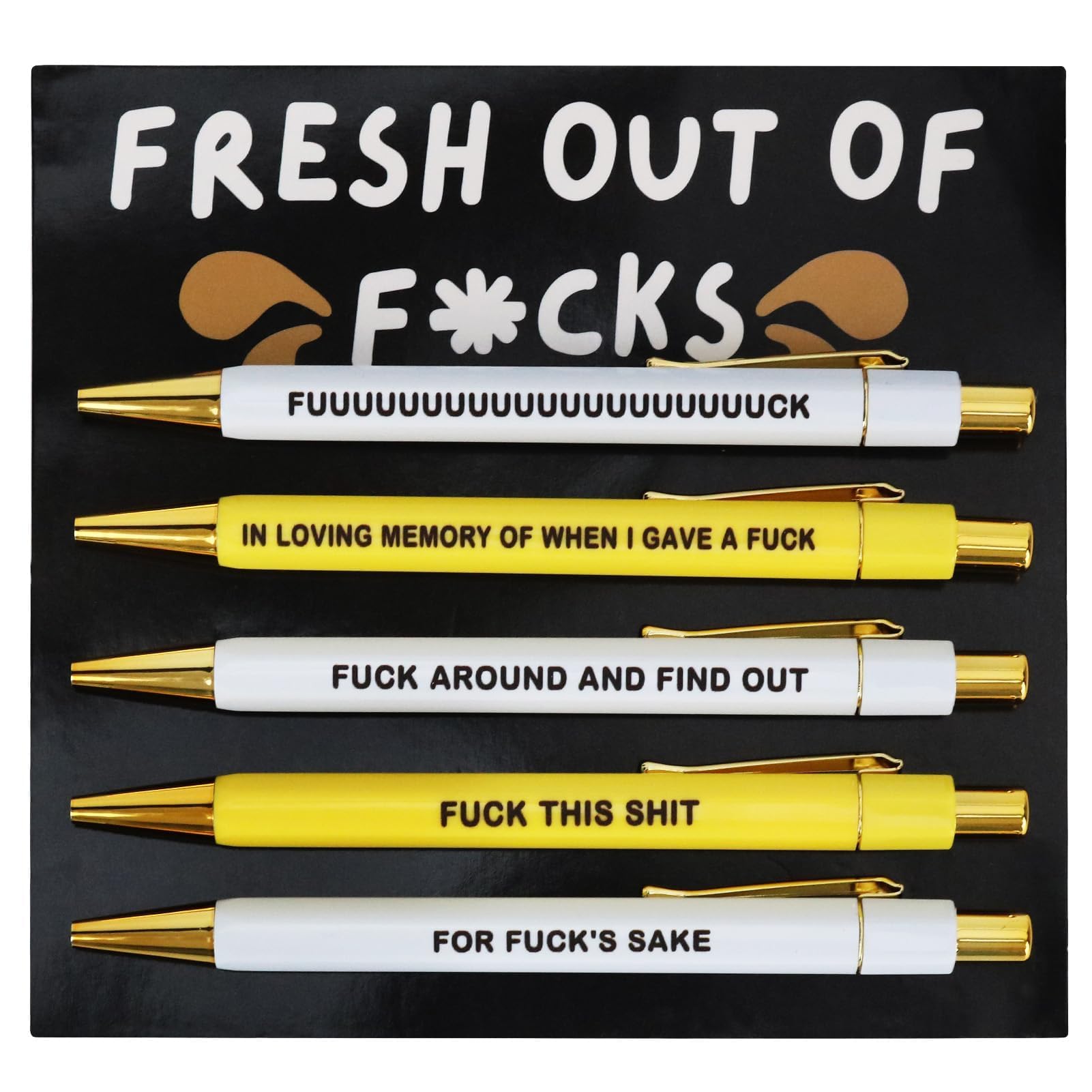 MOPQMKT Funny Pens, Fresh Out of Fucks Pen Set, Swear Word Daily Pen Set, Ballpoint Pen Set Secret Santa Gifts, Retractable Funny Pens with Sayings for Adult Coworkers Office Women Men