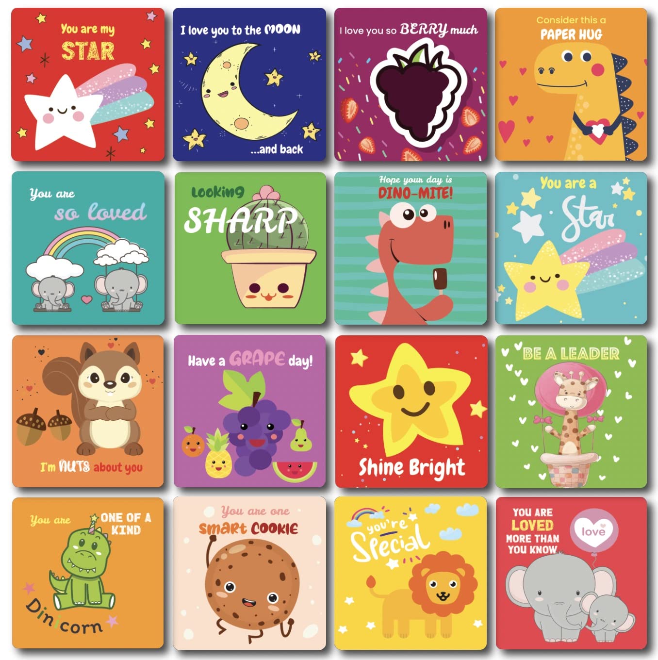 Avamie 120 Pack Lunch Box Notes for Kids, 3.5x3.5 inch Motivational and Inspirational Thinking Of You Cards for Kids, Teens, Boys and Girls, 120 Unique Colorful Designs