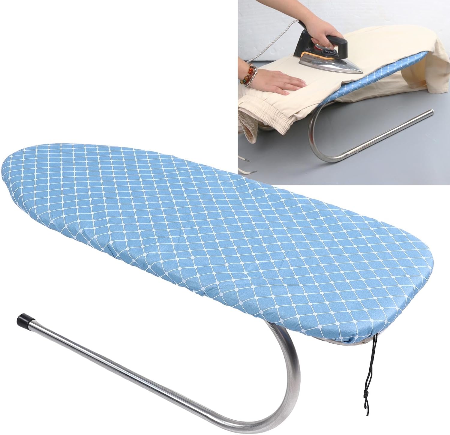 LiebeWH Mini Folding Ironing Board, Sturdy Stainless Steel Frame Compact Tabletop Ironing Board 11.81x28.15x9.45in for Dorm Sewing Small Spaces