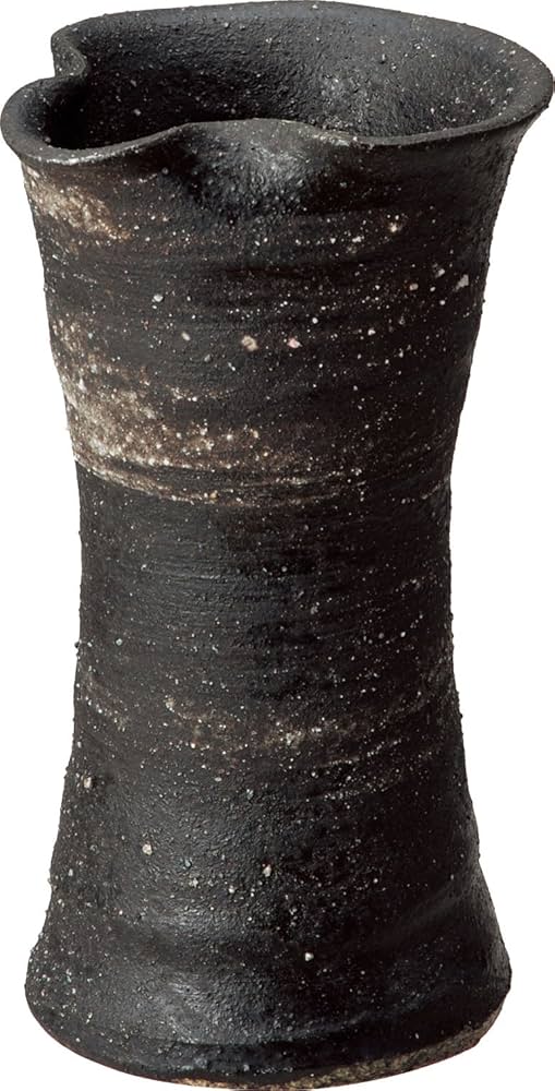Amazon.co.jp: 信楽焼 花器 黒刷毛目花入 幅12.5x奥11.5x高さ
