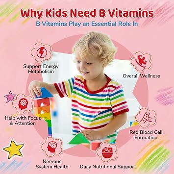 Methylated B Complex for Kids, Vitamin B Complex Liquid Drops with Methyl B12 & 5-MTHF, Sugar Free, Supports Energy & Nervous System, Vegan, Alcohol-Free, Strawberry Flavor, 2 Fl Oz