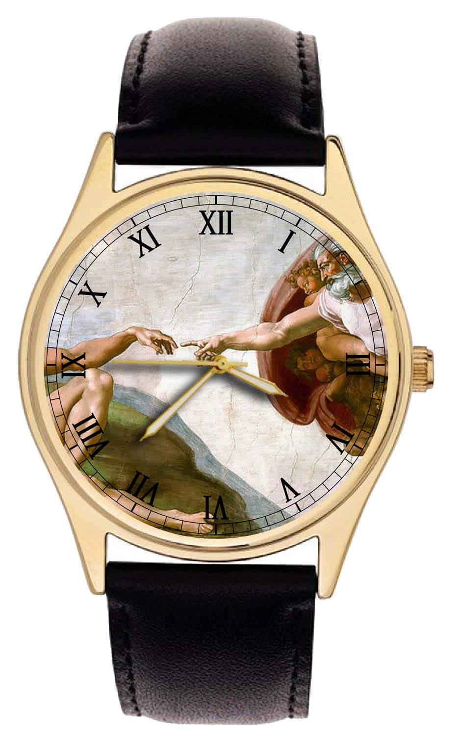 The Creation of Adam Symbolic Hand of God Solid Brass Wrist Watch Michaelangelo Sistine Chapel Full Version