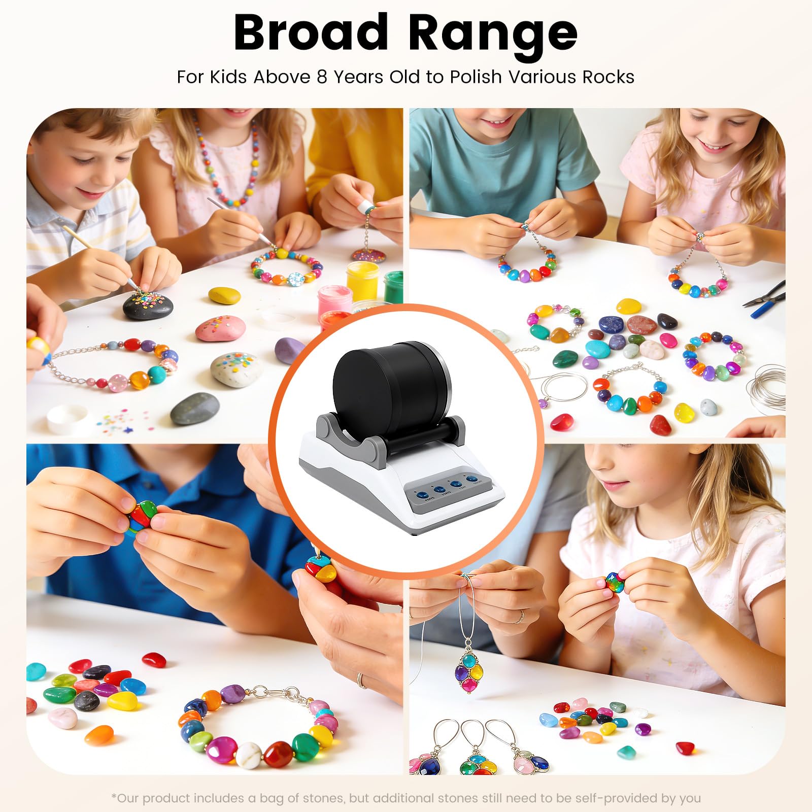 Rock Tumbler Kit, Starter Komplettes Steinpolierer Set, Rock Polierset mit 7-Tage-Timer DIY Edelsteine Poliermaschine Rosenquarz Stein Steinpoliermaschine für Kinder und Erwachsene