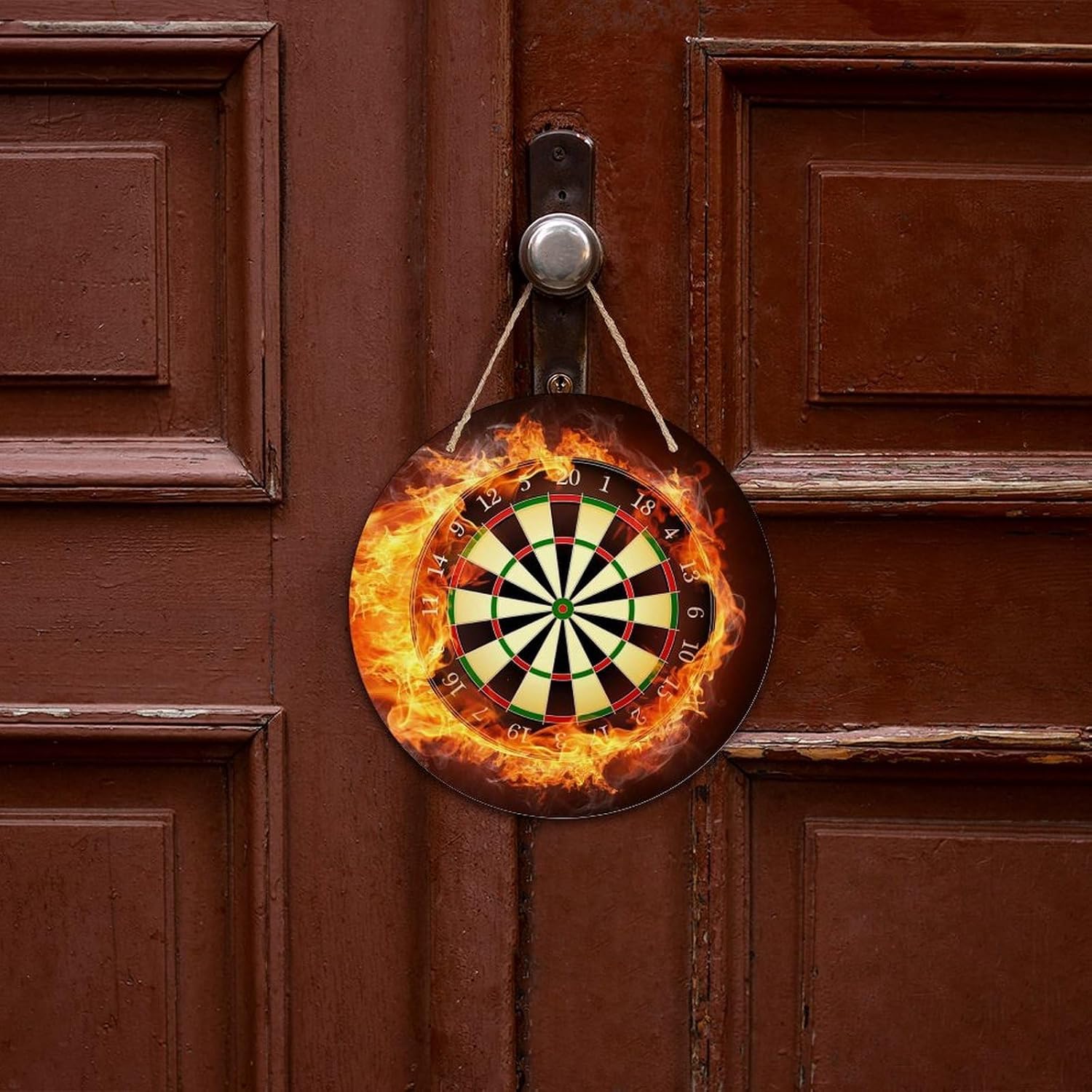 FodPand Dart Board Wooden Wall Art Decor with Ropes Ropes Round Wood Painting for Home Decoration Circles Door Hanger Aesthetic Wood Minimalist Posters Hotel Office Decor