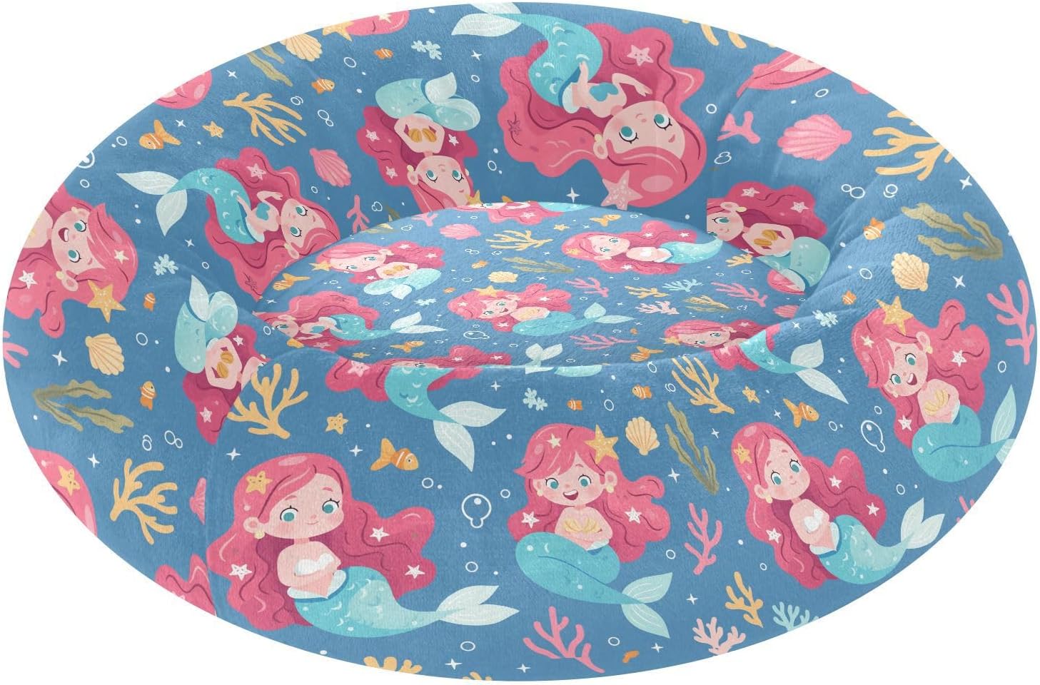 Pet Dog Bed Relieve Stress Fluffy Dog Pillow Bed for Medium Size Pets Supplies M Cute Mermaid Coral Blue