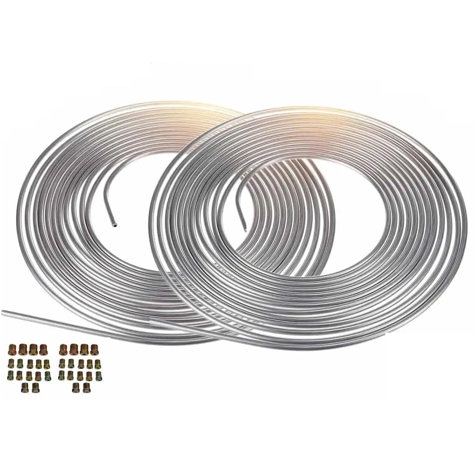 Aqyhsotw 2 Sets 1/2 Set 25 Ft Roll Tube Coil Of 3/16" Od Copper Nickel Brake Pipe Hose Line Piping Tube Tubing Silver Zinc With 16 Pcs Tube Nuts Brake Lines Kit(2 Sets)