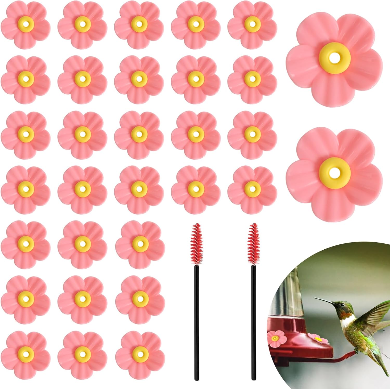 30 Pieces Hummingbird Feeders Replacement Flowers and 2