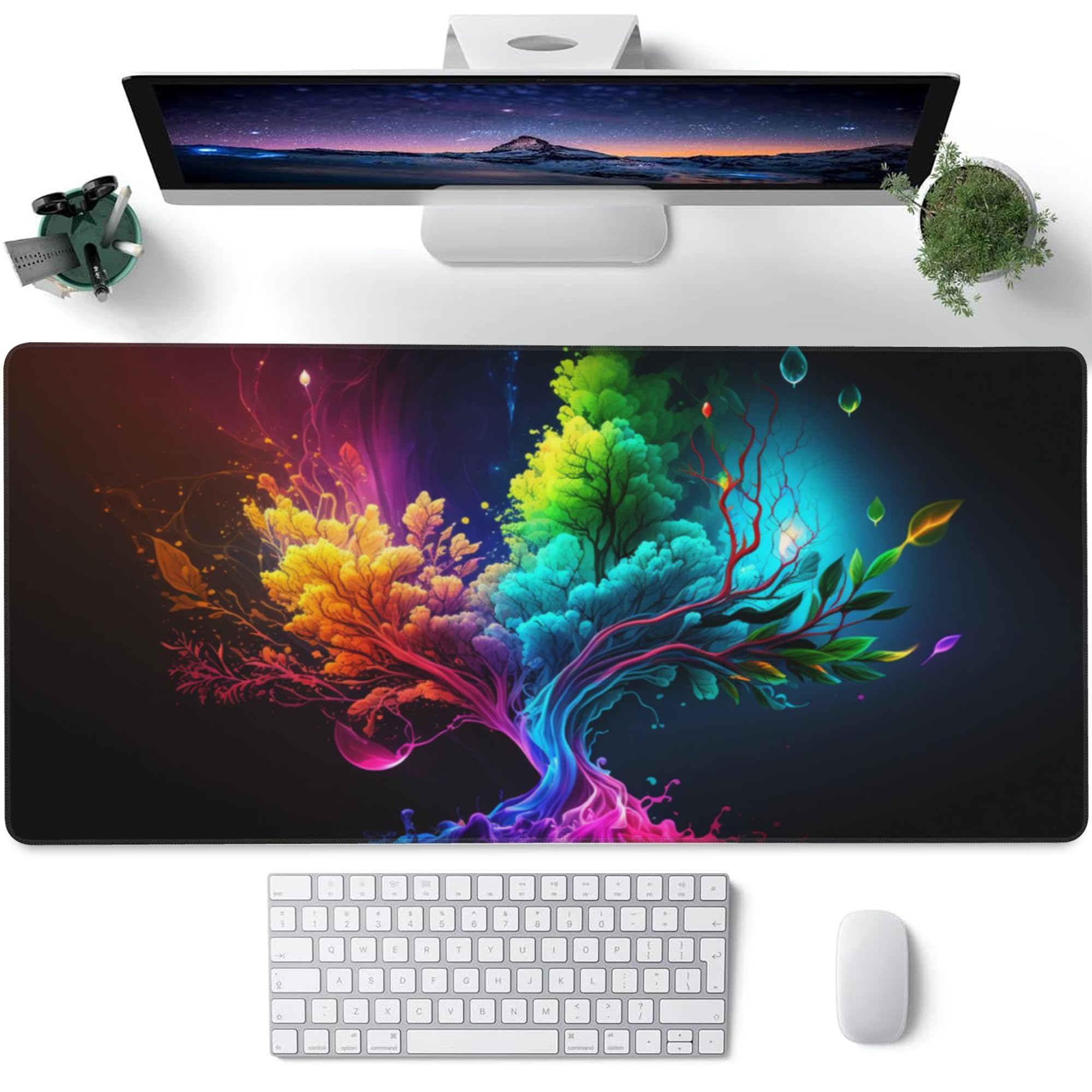 Large Gaming Mouse Pad for Desk,Colorful Tree of Life Desk Mat,Abstract Multicolor Texture Desk Pad, Extended Big Computer Keyboard Mouse Pad with