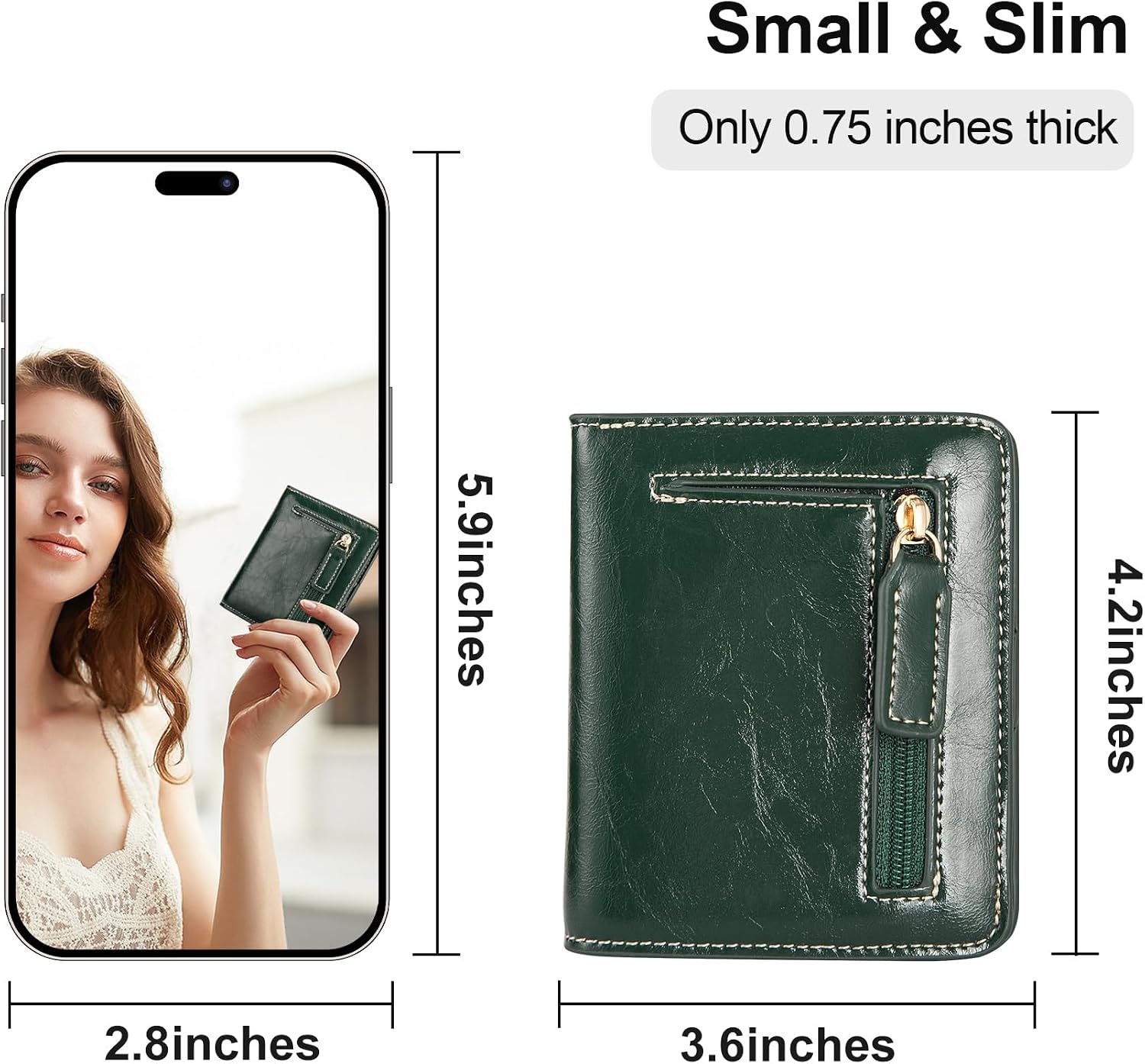 Itslife Women's RFID Blocking Small Compact Bifold Waxed Leather Pocket Wallet Ladies Mini Purse with ID Window (Dark Green)