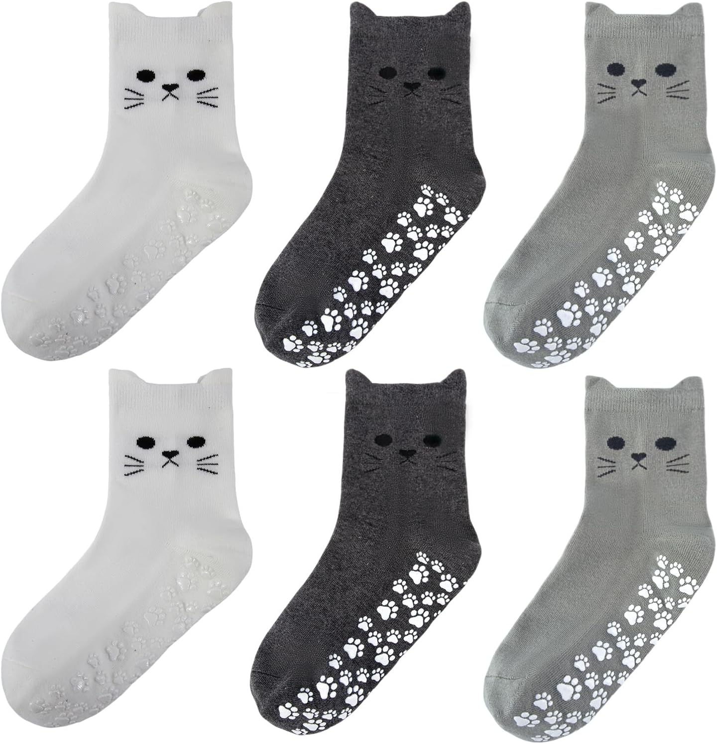 6 pairs Women's Cute Pilates Socks with Cat Paw Grip,Non-Slip Yoga Socks for Pilates, Barre, Workouts,Hospital,Barefoot,Fitness