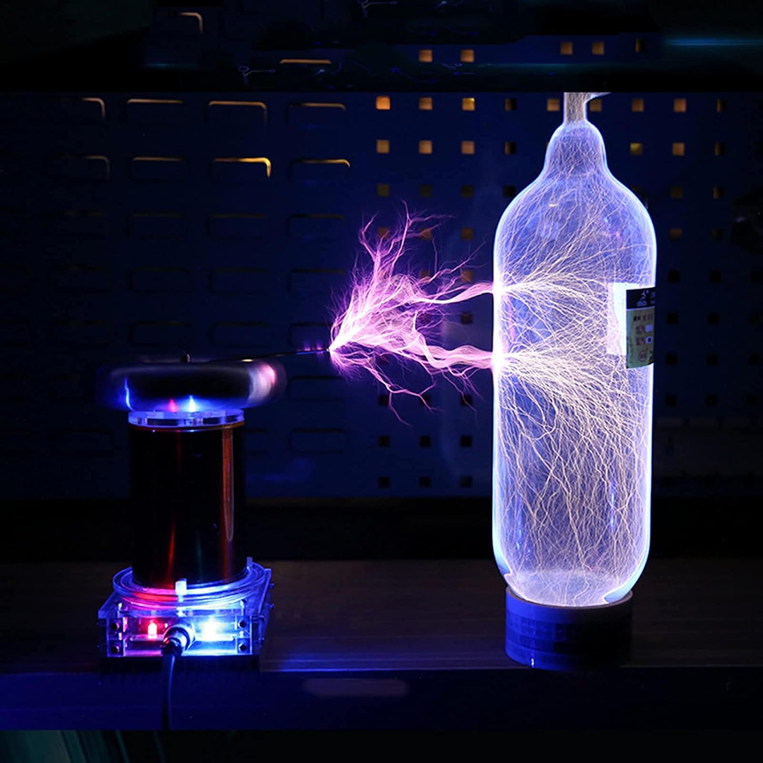 Bobina Tesla música Mini Experimento Educativo Modelo Juguete Escritorio, Kit Bricolaje Altavoz Plasma Conjunto Modelo de Experimento científico de Arco Transmisión inalámbrica, Enseñanza la Ciencia