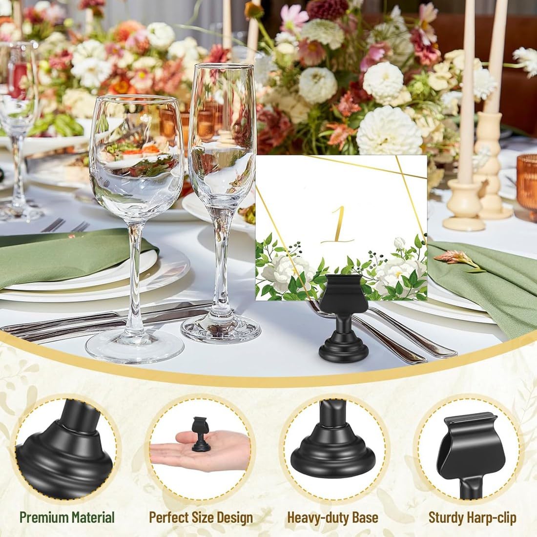 Porte-Cartes 24 Pièces Supports de Numéro de Table en Métal 1,7 Pouce Porte-Cartes Noirs en Vrac Supports de Panneau de Table en Clip Harpe