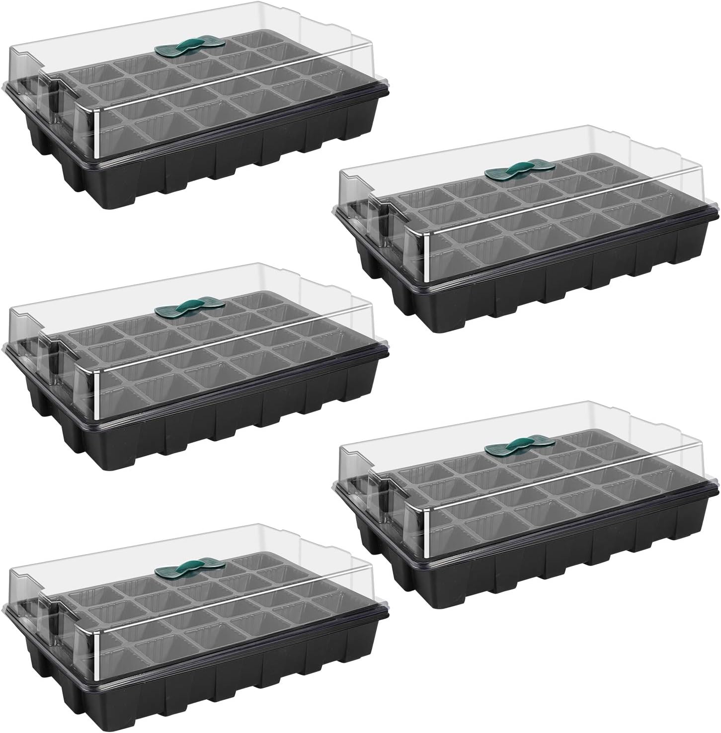 ANGTUO 5 Pack Seed Starter Trays for Planting 120 Cell Plant Germination Trays Plant Starter Kit Growing Trays with Humidity Dome and Base for Greenhouse Grow Wheatgrass Hydroponic(24 Cells per Tray)