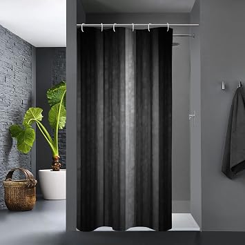 Black Grey Ombre Shower Curtain, Abstract Modern Fabric, 36x72 | Waterproof Fabric, Cool Glass Texture, Machine Washable, Rustproof Grommets, Fade Resistant, for Home Hotel Dorm