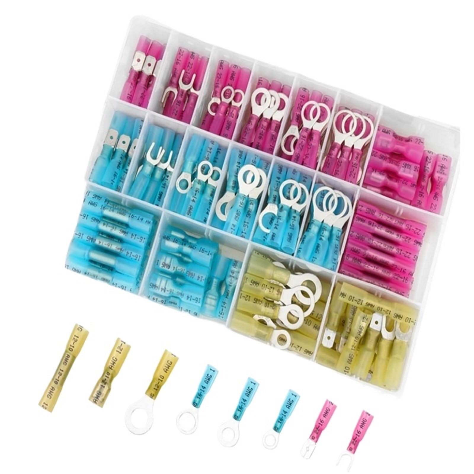 Ciopljhkl One Color 120/250Pcs Heat Shrink Wire Connectors Waterproof Electrical Terminals Kit Crimp Connector Ring Fork Spade Splices For Home,Factory,Cars,Ship