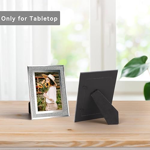 Miniatura 4 de Calenzana Marcos de fotos de vidrio de 8 x 10 pulgadas con borde plateado, marco de fotos de 8 x 10 para exhibición de mesa, paquete de 2
