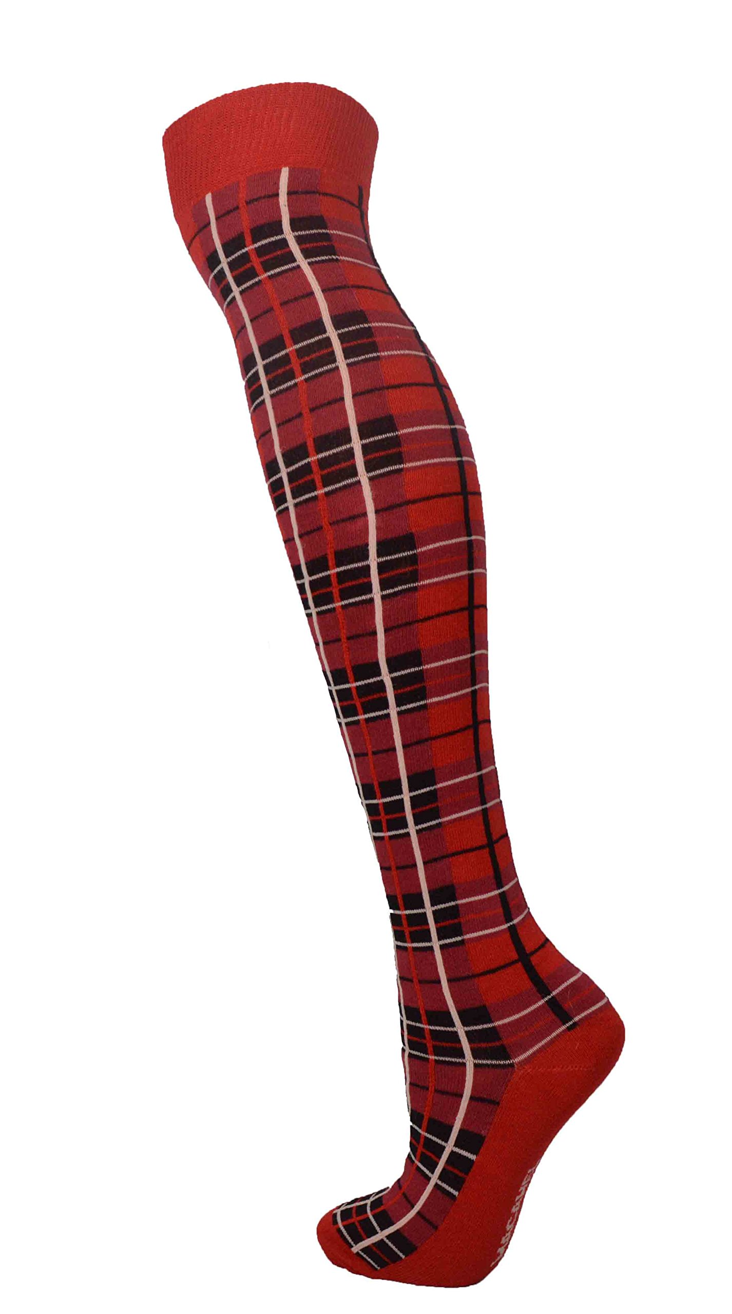 Macahel Ladies Over The Knee Tartan Socks (Red Tartan)