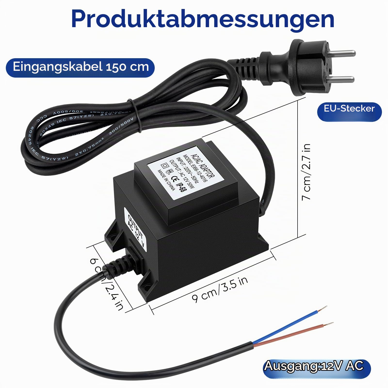 LED Trafo 12V Netzteil AC/AC 50W 4A, Außen Stecker Netzteil Transformator IP68 für LED-Beleuchtung und Teichpumpen