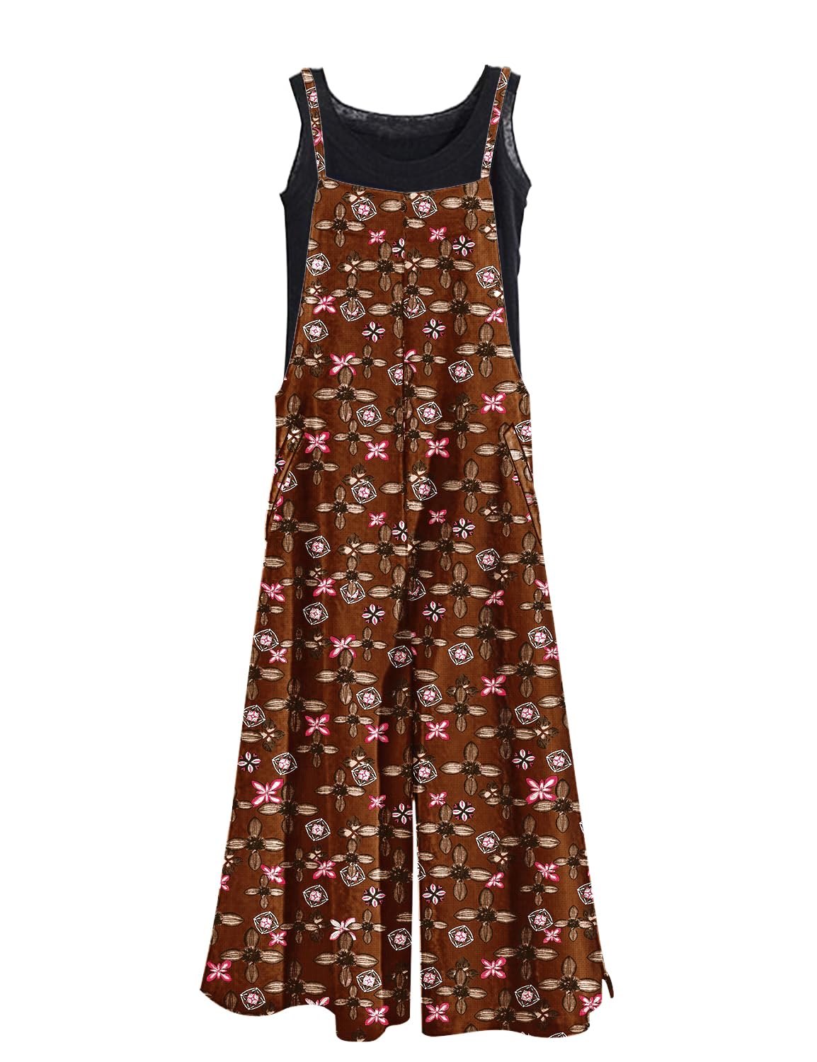 YESNO Women Casual Loose Long Bib Pants Wide Leg Jumpsuits Baggy Cotton Rompers Overalls with Pockets PZZTYP2