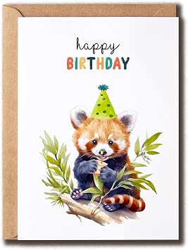 VLP Gifts Cute Red Panda Card - Humorous Birthday Congrats Card - For Boy & Girl, White