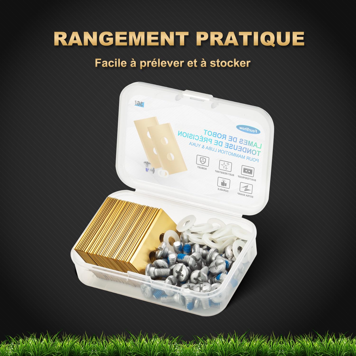 36 lames compatibles avec Mammotion Luba et YUKA toutes les séries, lames de robot de tondeuse à gazon de rechange en titane robustes, avec rondelles en plastique