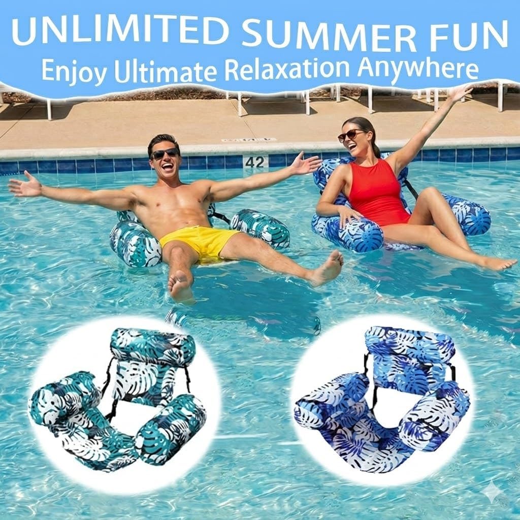 2Pack Pool Floats Adult Inflatable Water Hammock Lounge Chair for Lake Pool | Heavy-duty fabric cover with leak-proof interior bladders Quick setup and compact storage for beach summer travel