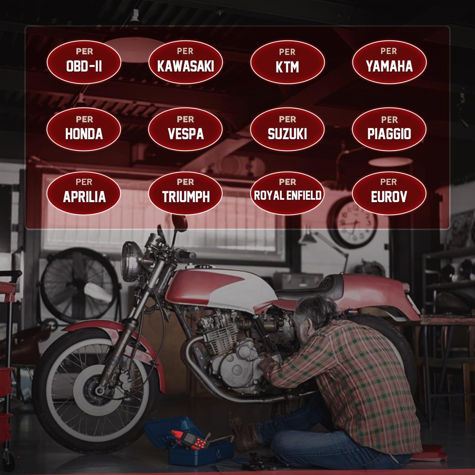 MRCARTOOL OBD2 Diagnostico per Moto Scanner per Kawasaki Honda Yamaha Triumph KTM EU, Moto Diagnostica Memoria di Errore Lettura Moto, Strumento Diagnostico, Codici di Errore Chiari