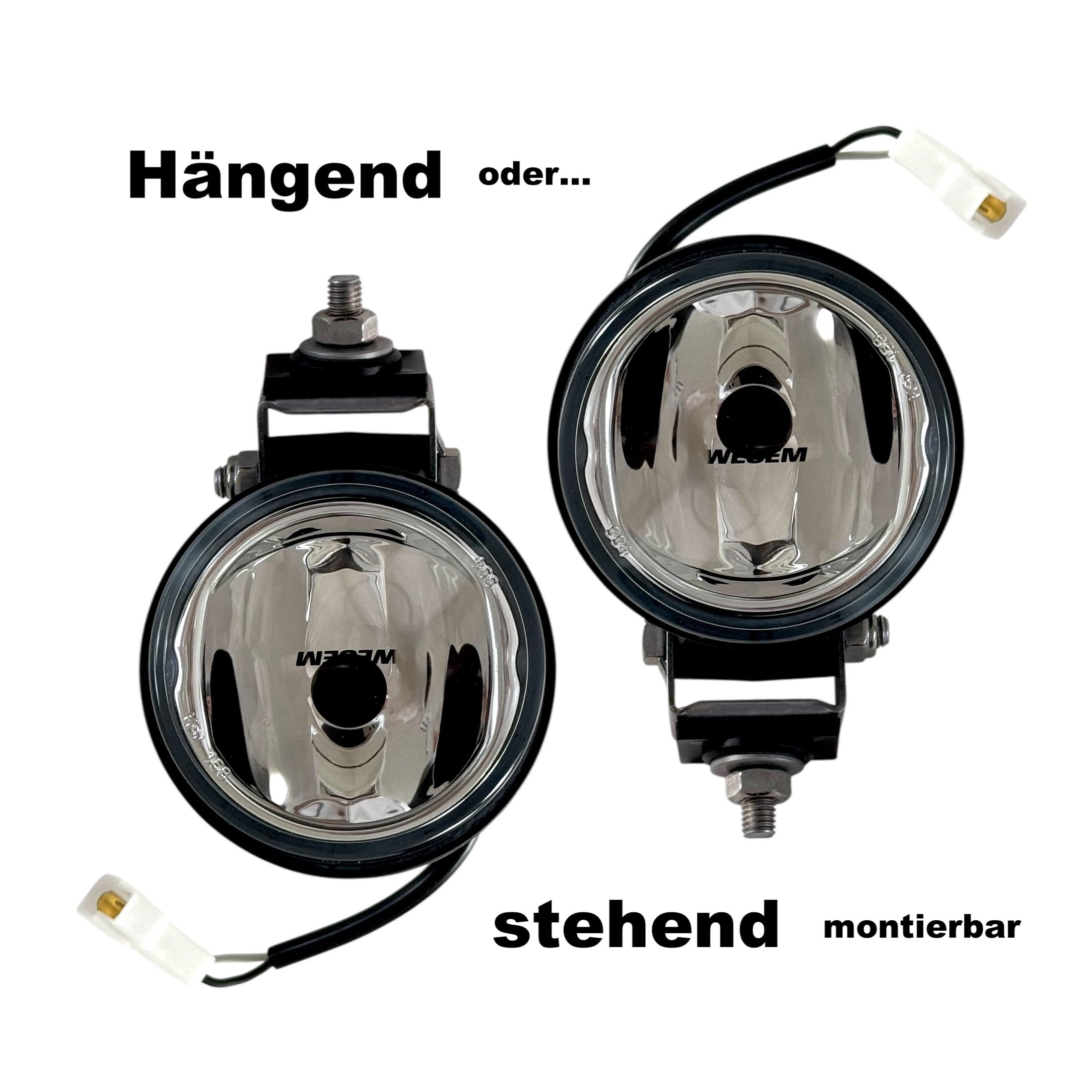 Kit 2 Faros de Trabajo Halógenos H3 Redondos - Foco Compacto Ø 84mm 12V/24V IP69K Impermeable - Iluminación para Tractor, Camión, Maquinaria Agrícola y Obra Pública (Bombillas Incluidas)