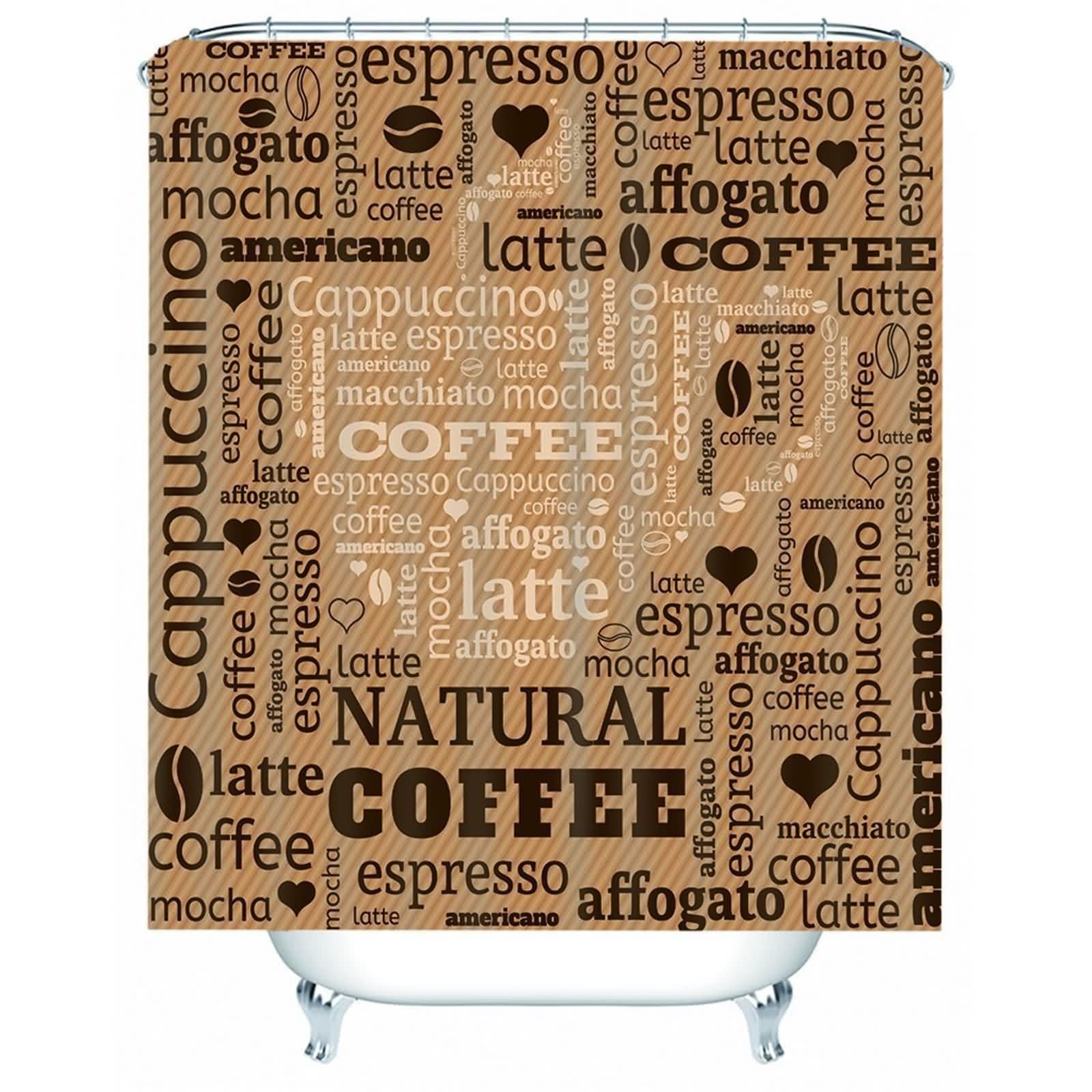 Rideau de douche anti-moisissure lavable en tissu marron motif café