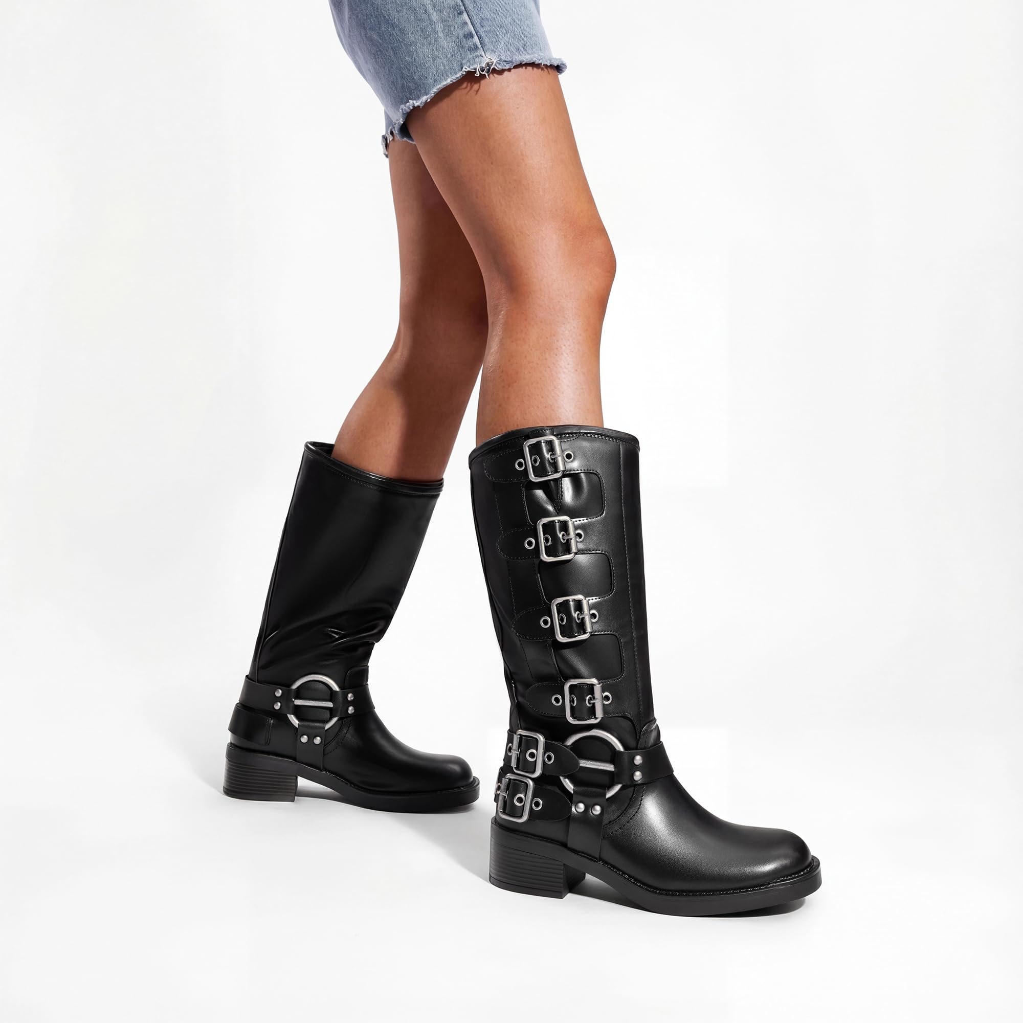 DREAM PAIRS Damskie buty do kolan, wygodne masywne blokowe obcasy szpiczasty nosek z boku zamek błyskawiczny zamszowe buty jeździeckie SDKB2416W