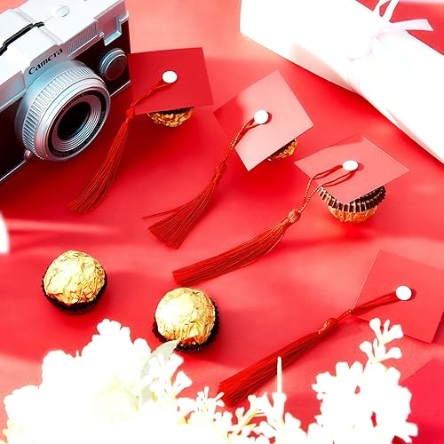 Miniatura 7 de Tinlade Decoraciones de graduación 2023 para cupcakes, decoración de chocolate, mini decoración de gorra de graduación con puntos adhesivos de borla