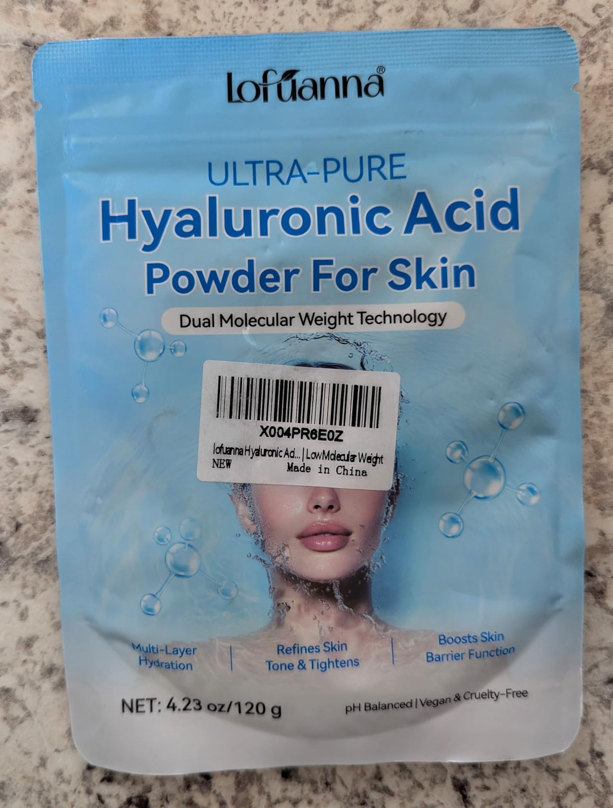 lofuanna Hyaluronic Acid Powder,Pure Hyaluronic Acid Powder for Skin,Water-Soluble DIY Facial Serum for Face Hydration & Moisture | Low Molecular Weight 3g