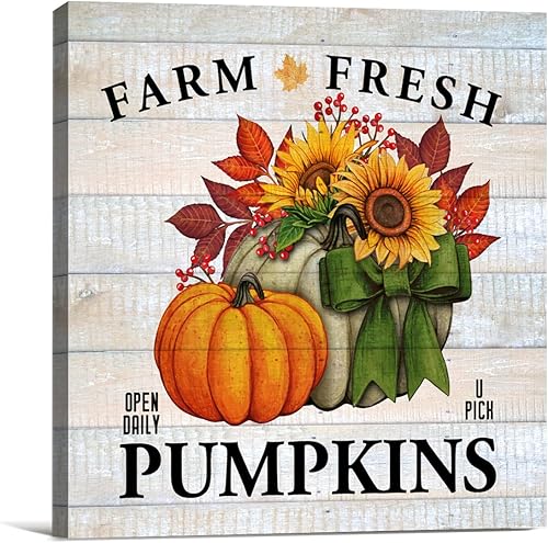 VAHATAN Decoración artística de otoño para pared, lienzo de calabaza de otoño, póster con estampado de calabazas de otoño, enmarcado, listo para