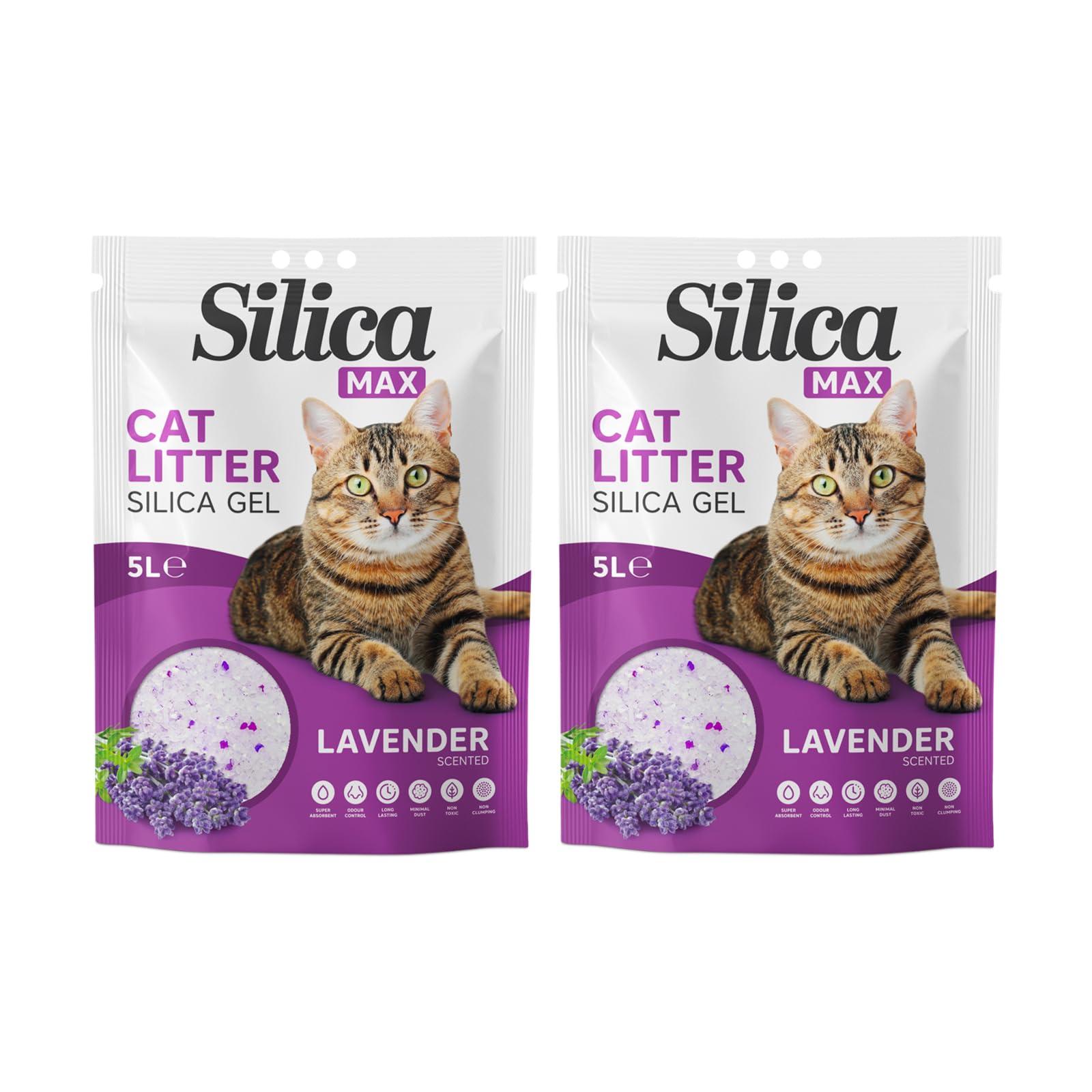 FabFinds Cat Litter Antibacterial Silica Gel Non-clumping Long Lasting Odour Control Dust Free Cat Litter 5L (2 Pack Lavender)
