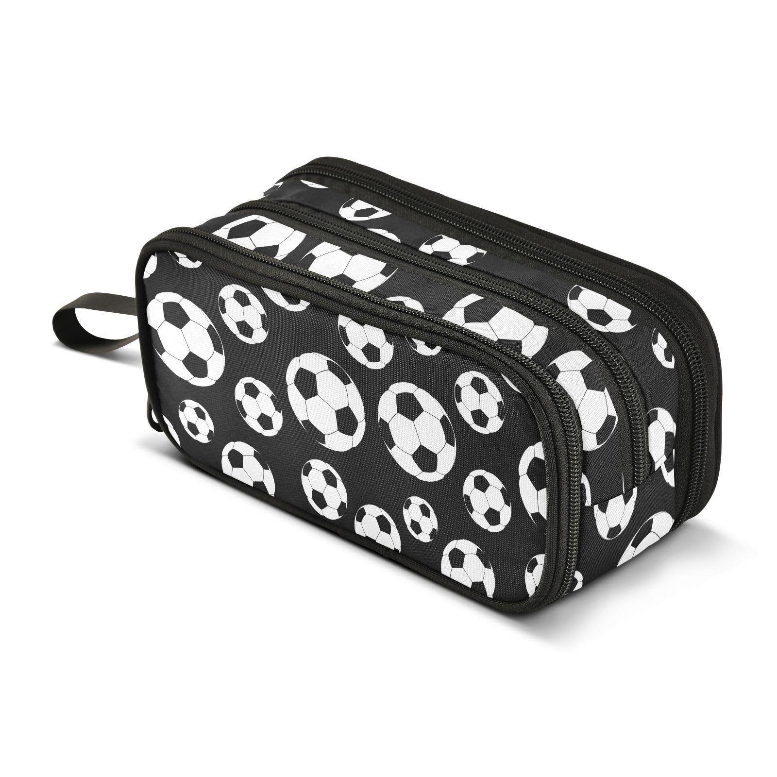 Mnsruu Black White Soccer Football Pencil Case Boys Girls Pen Bag Large Capacity School Office Stationery Organizer Pencil Pouch Holder Zipper Kids Teens Adults