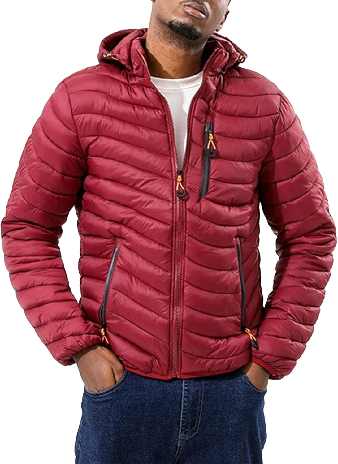 Maiyifu-GJ Men's Warm Lightweight Puffer Jacket Hooded Windproof Winter Coat Thicken Quilted Padded Coats Outerwear