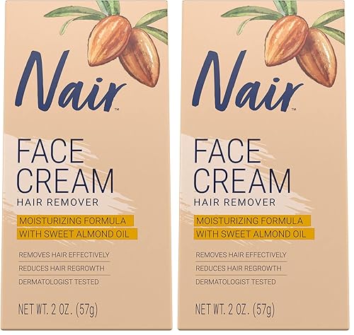 Nair Crema facial hidratante removedor de cabello, con aceite de almendras dulces, 2 onzas (paquete de 2)